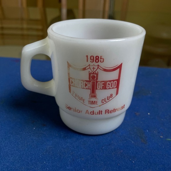 Other - Vintage‎ Milk Glass Coffee Mug Church of God Prime Time Club 1985